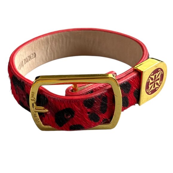 Rustic Cuff Red Animal Print Calfhair Buckle Logo Adjustable Bracelet - Picture 1 of 4